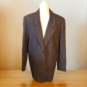 Eddie Bauer vtg long brown menswear check academia wool blazer Sz M